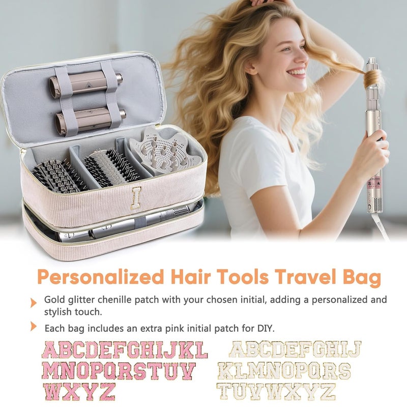 ELCUPA Initial Personalized Hair Tools Travel Bag Double-Layer Hair Dryer Case Compatible with Shark FlexStyle/SmoothStyle, Dysson Airwrap & Supersonic – Hair Tool Organizer for Travel & Home - Image 2